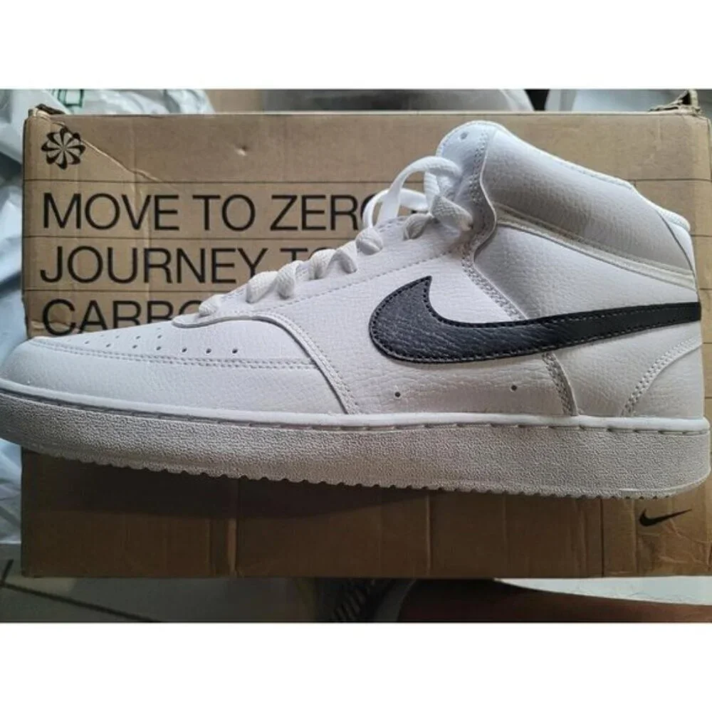 🆕Nike Men's White/Black/White Court Vision Mid Next Nature Fashion Sneakers